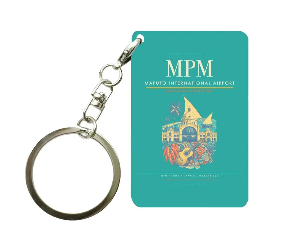 Maputo International Airport MPM Key Chain design on turquoise key chain