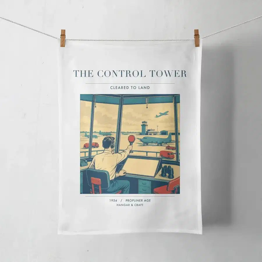 VINTAGE G4093 - The Control Tower - Designed Towels design on white