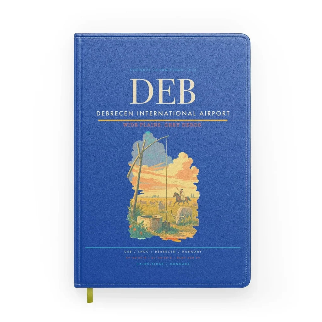 Debrecen International Airport (DEB) design on blue notebook
