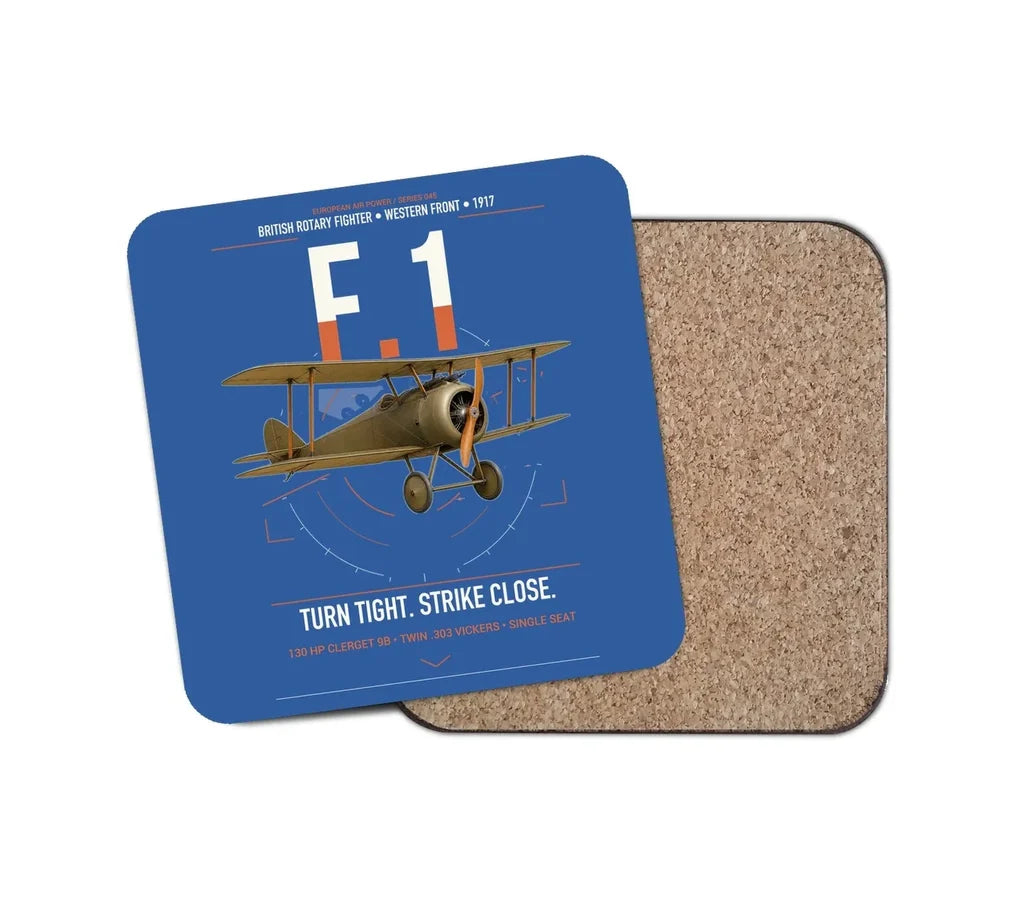 Sopwith Camel F.1 design on blue 1 piece coaster