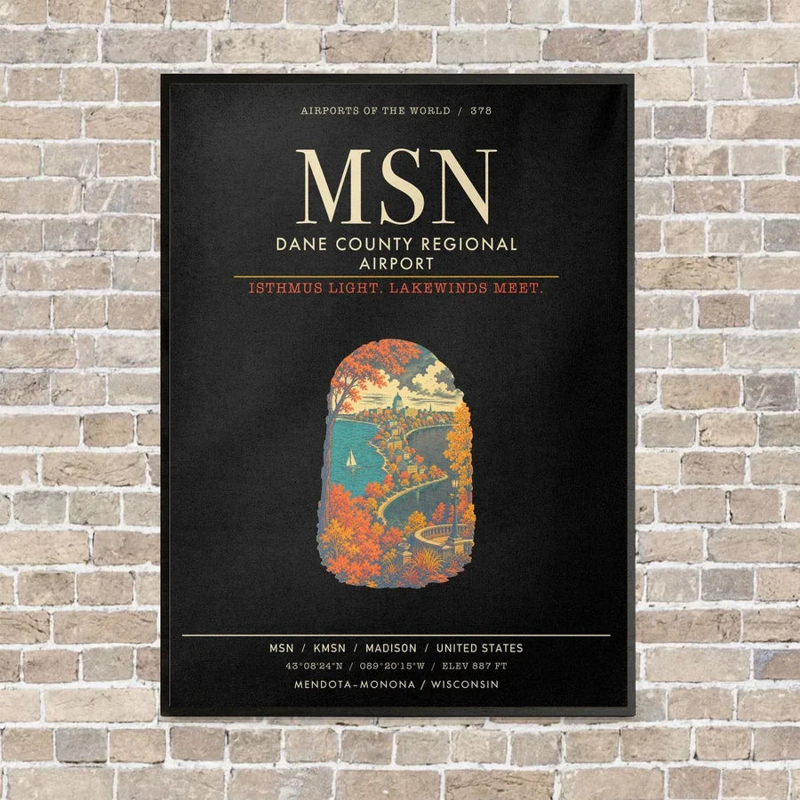 Dane County Regional Airport Madison MSN - Canvas Framed - Black