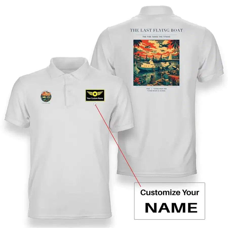 VINTAGE G4079 - The Last Flying Boat - Double-Side Polo T-Shirt design on white+name