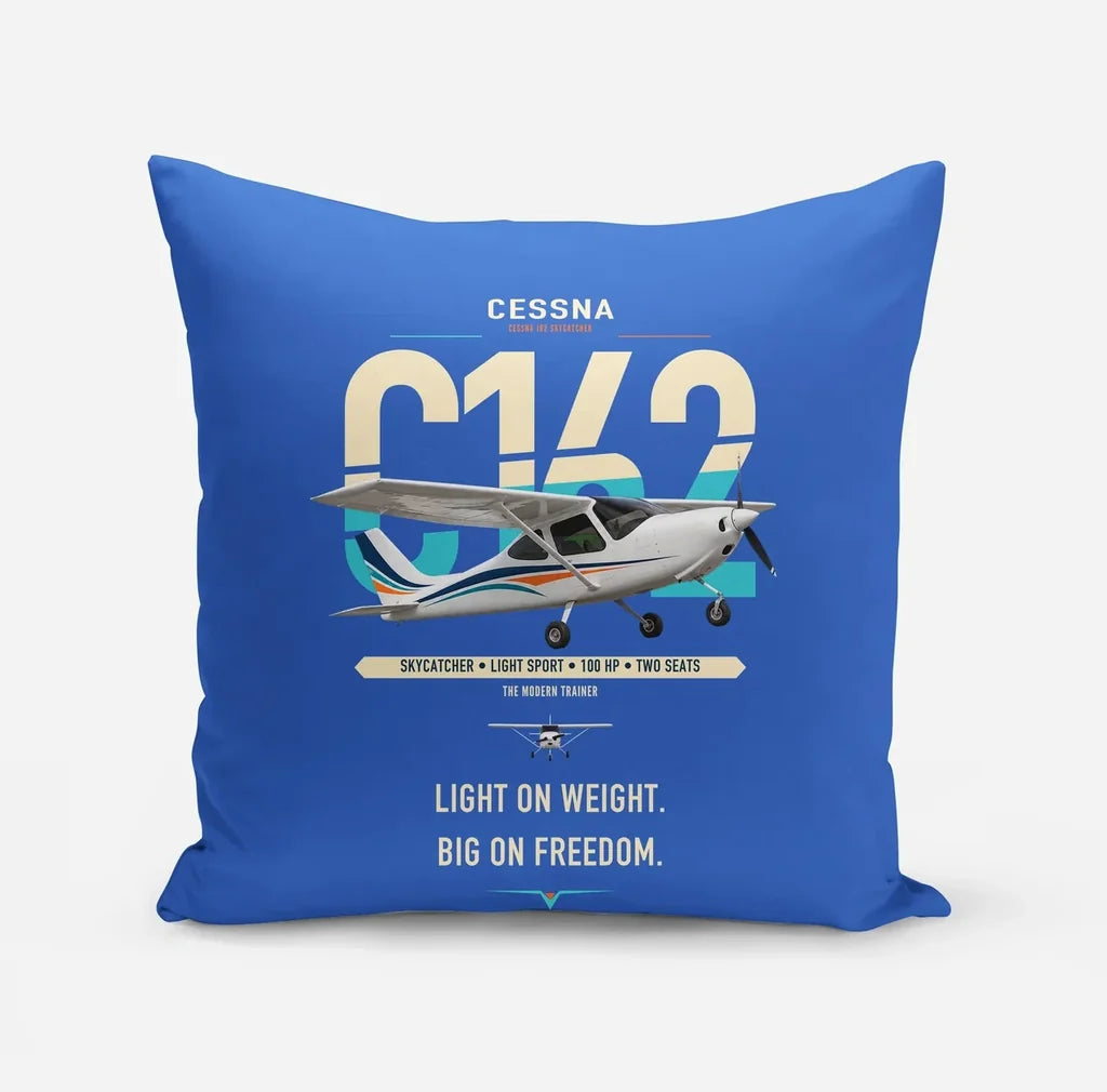 Cessna 162 Skycatcher design on blue pillow