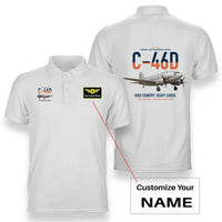 Thumbnail for C-46D Commando design on white+name double-side polo t-shirt, double-side print