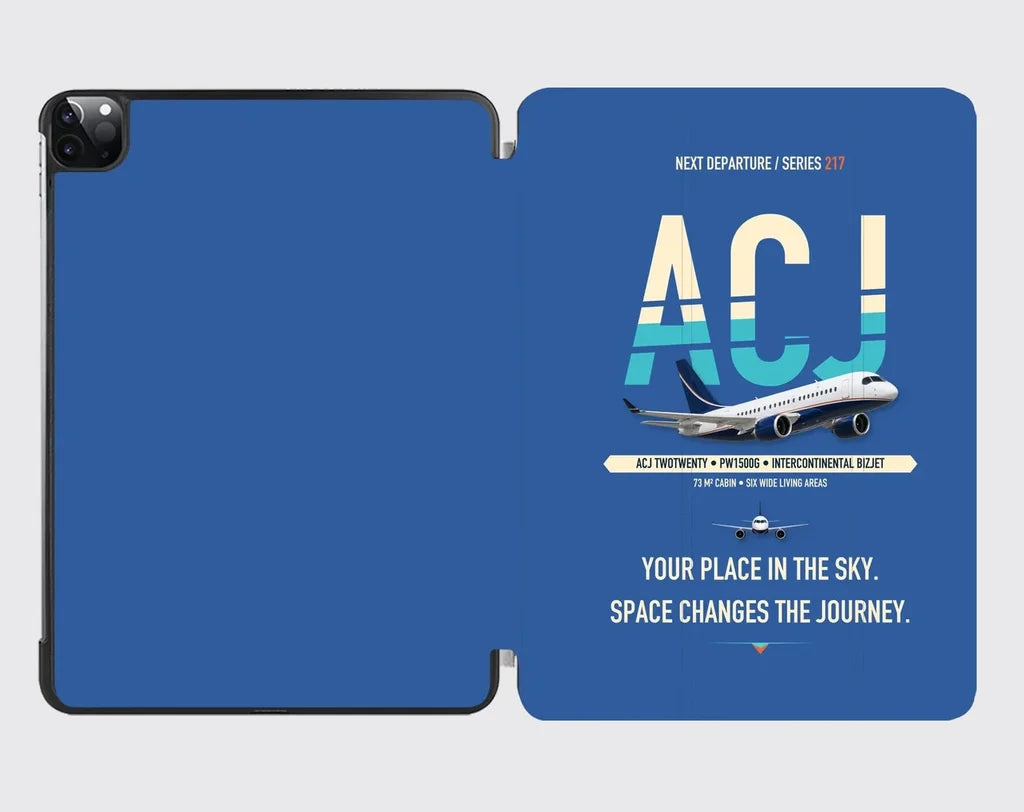 Airbus ACJ TwoTwenty design on blue ipad tablet case