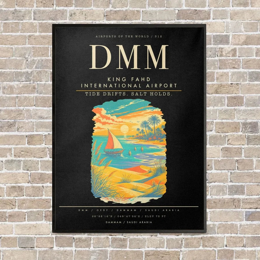King Fahd International Airport DMM - Canvas Framed - Black
