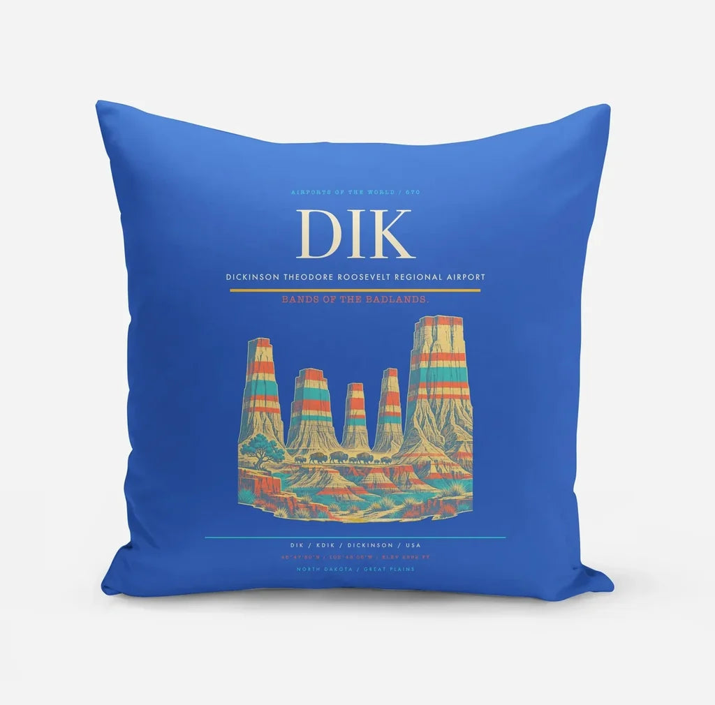 Dickinson Theodore Roosevelt Regional Airport (DIK) design on blue pillow