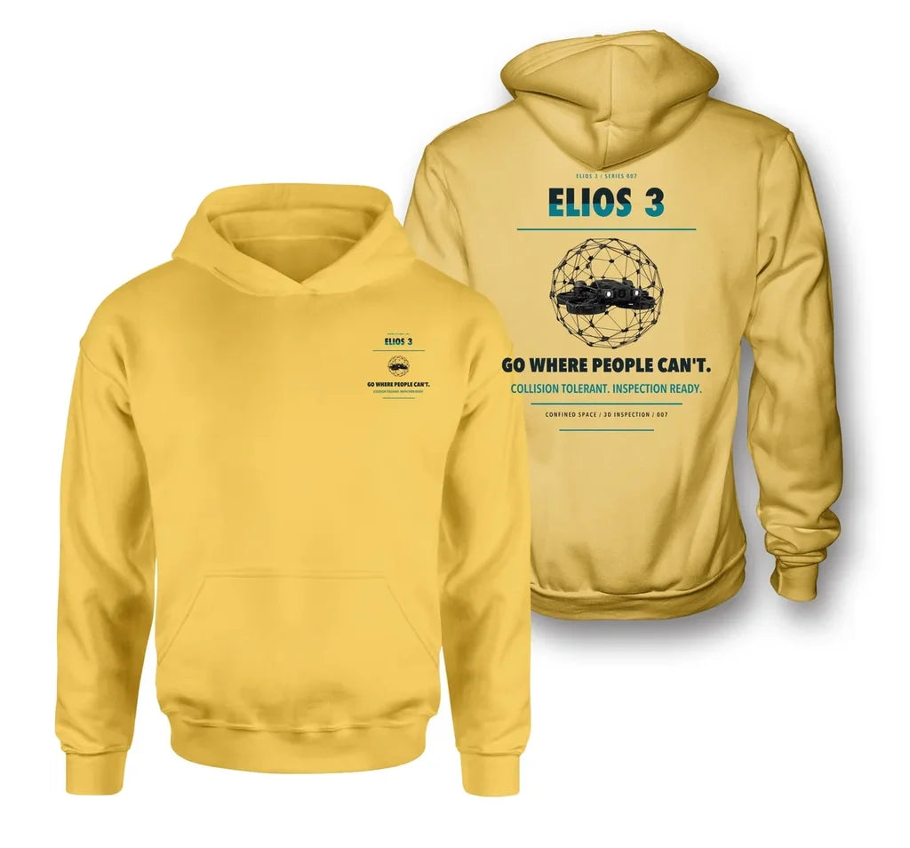Flyability Elios 3 design on yellow hoodie