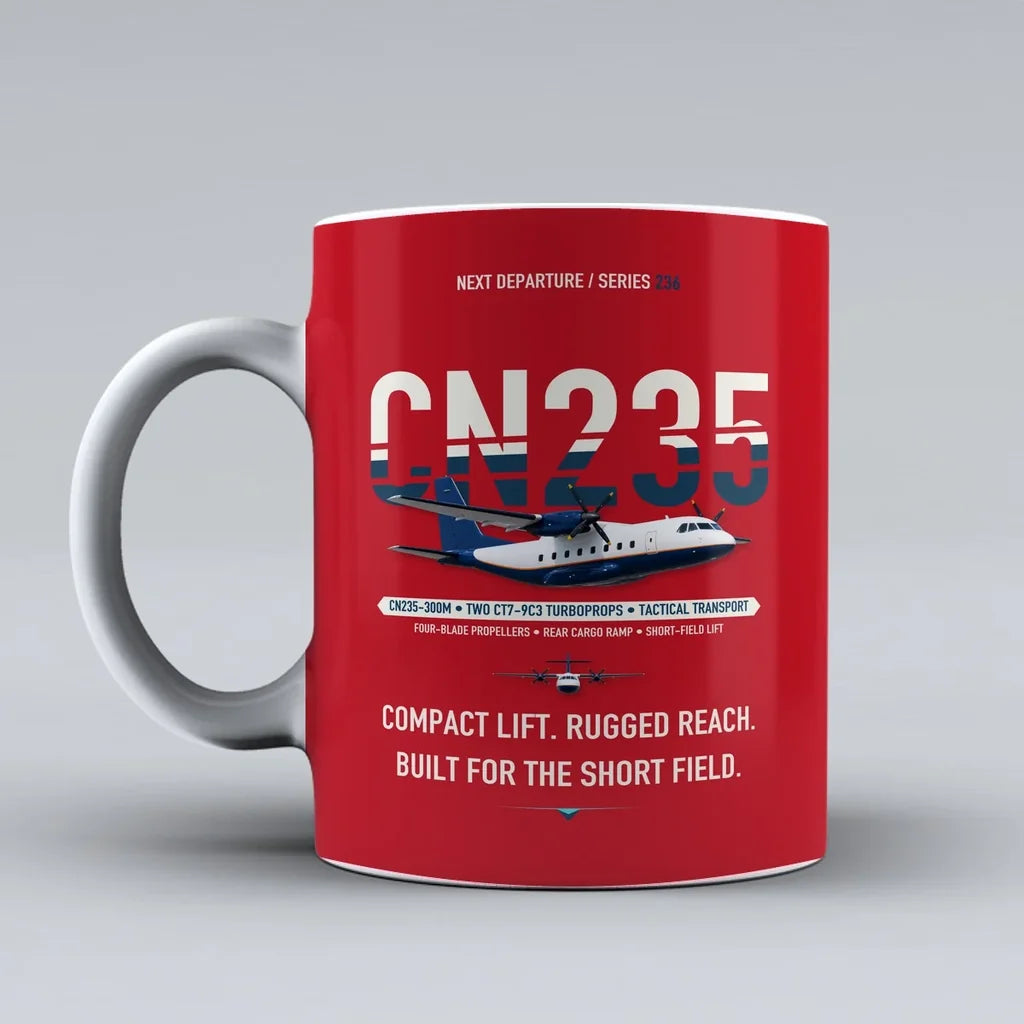 CN235-300M Mug design on red airbus