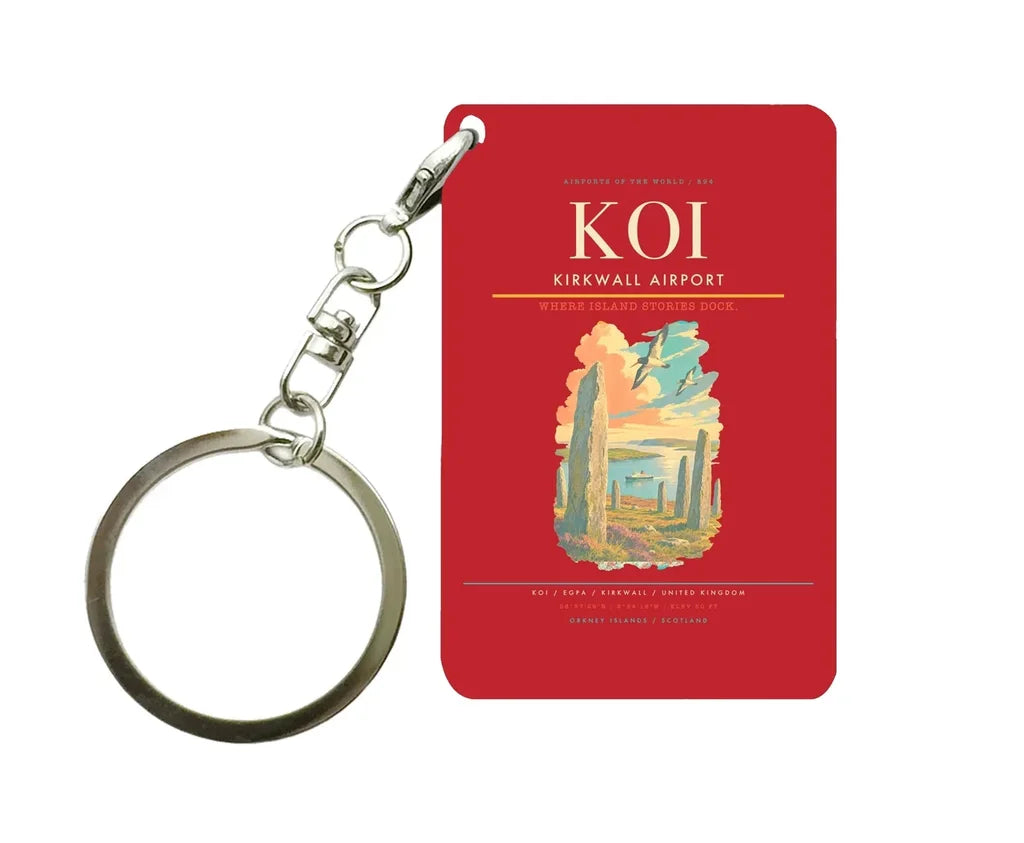 Kirkwall Airport (KOI) design on red key chain