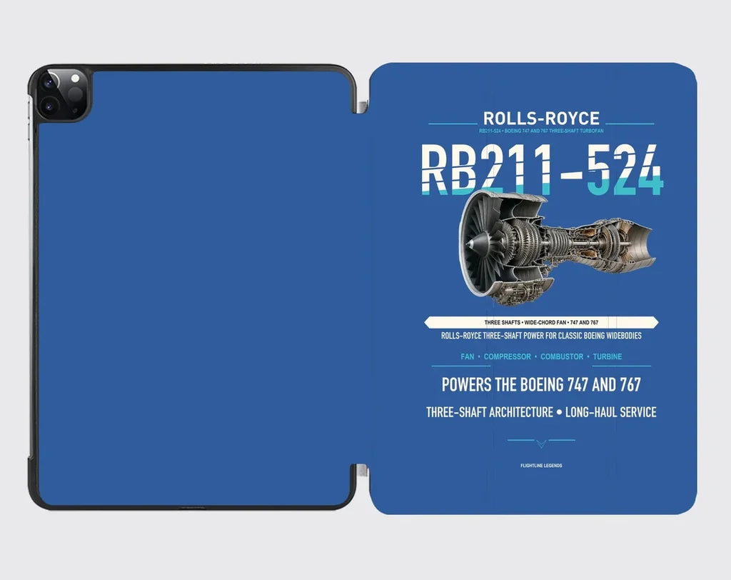 RB211-524 design on blue ipad tablet case