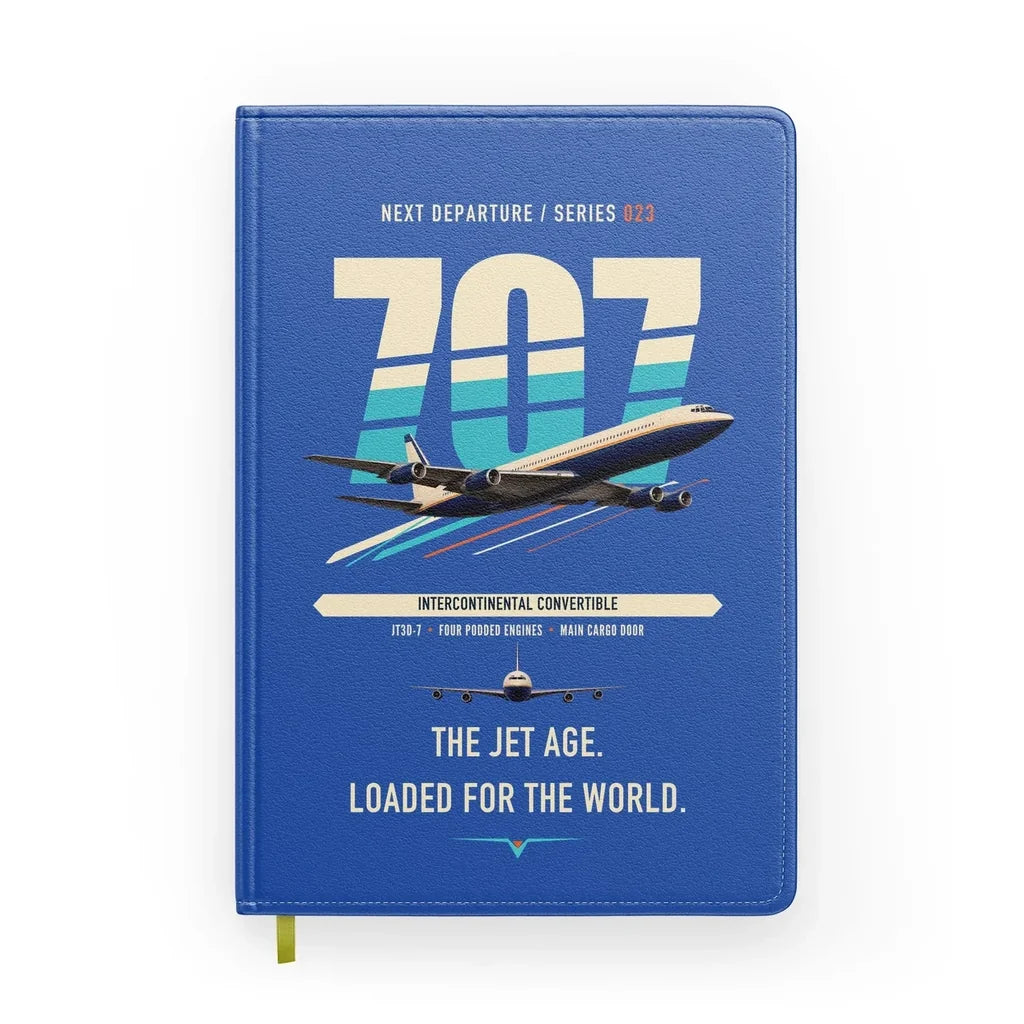 Boeing 707-320C design on blue notebook