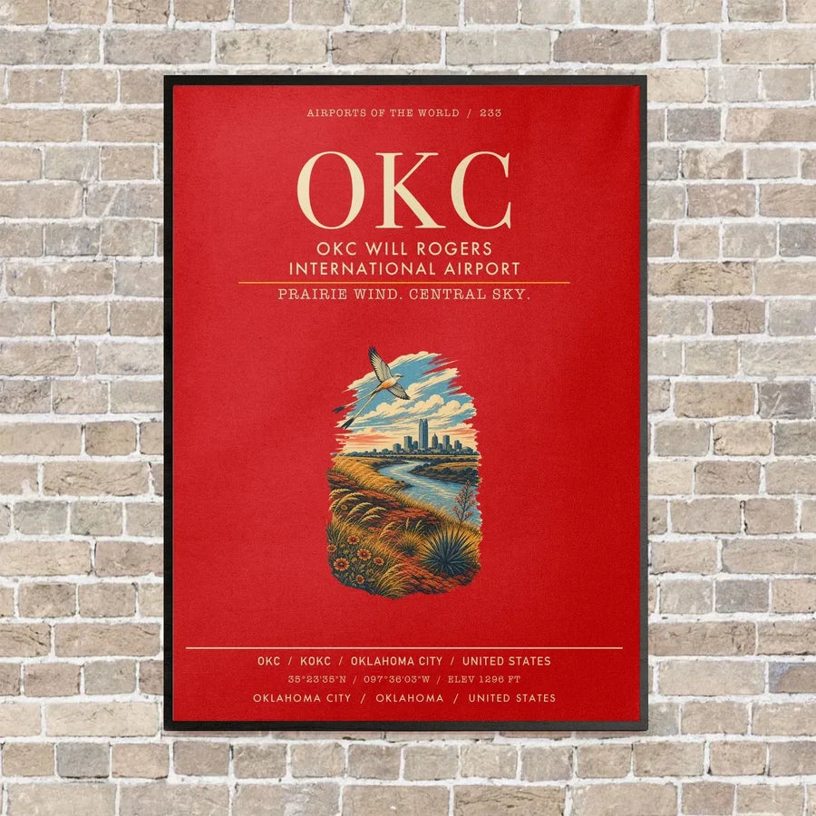 OKC Will Rogers International Airport OKC vertical canvas print - framed - red background