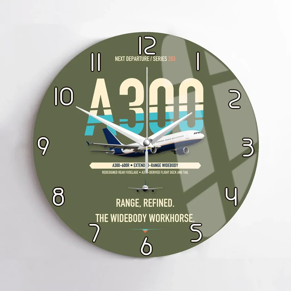 Airbus A300-600R design on green army no frame wall clock
