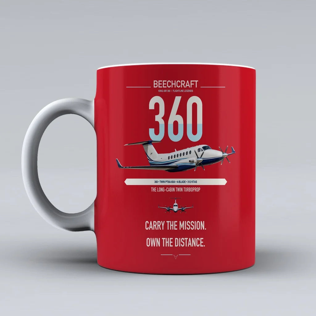 Beechcraft King Air 360 design on red ceramic mug, double-side print