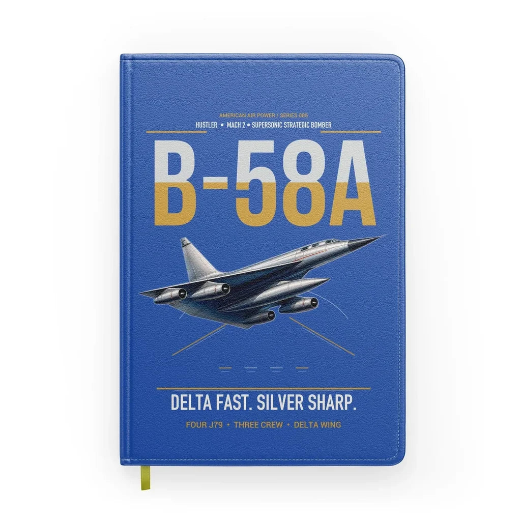 B-58A Hustler design on blue notebook