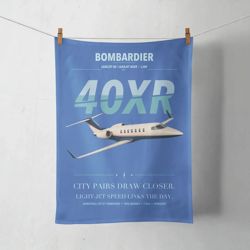 Bombardier Learjet 40XR design on blue towel