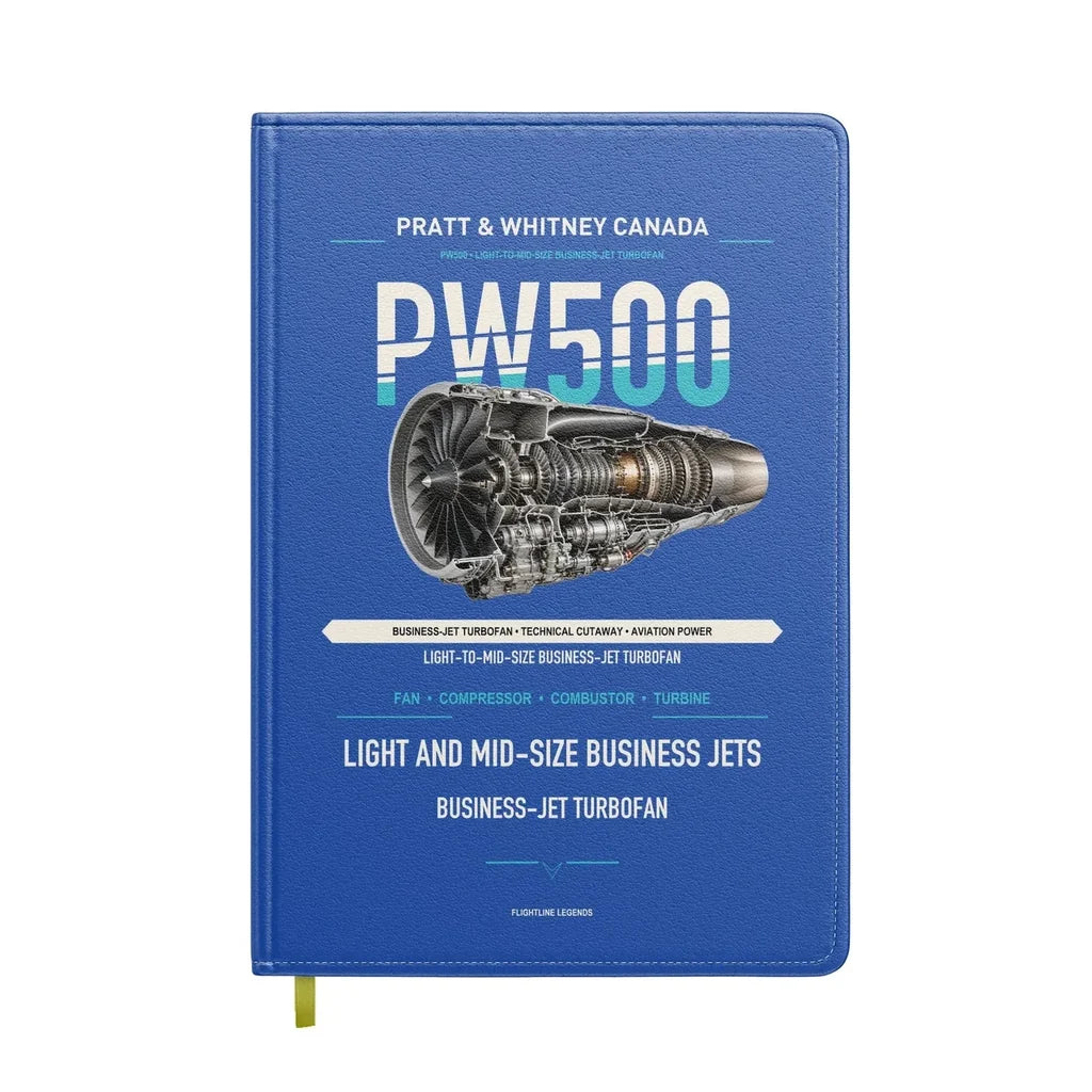 PW500 design on blue notebook
