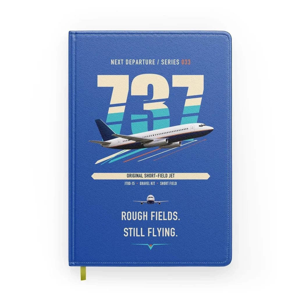 Boeing 737-200 design on blue notebook