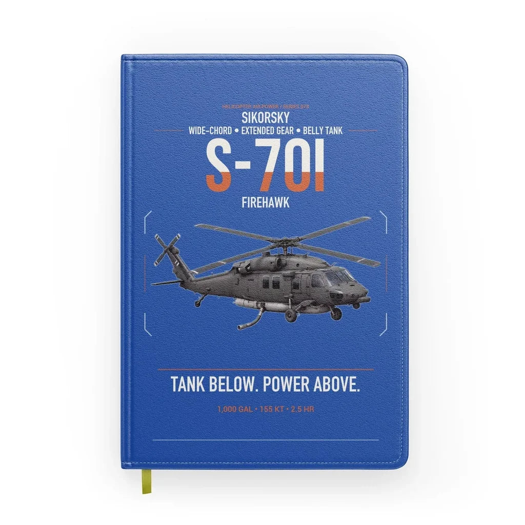 Sikorsky S-70i FIREHAWK design on blue notebook