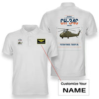 Thumbnail for Sikorsky CH-34C Choctaw design on white+name double-side polo t-shirt, double-side print