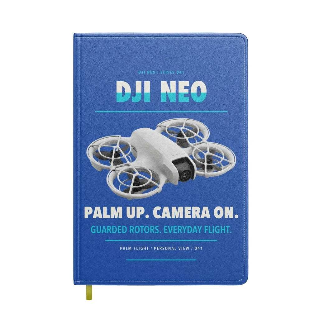 DJI Neo design on blue notebook