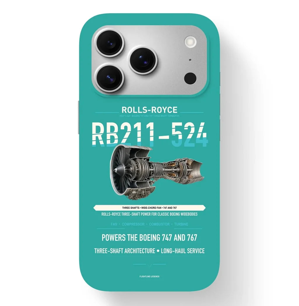 RB211-524 Case design on turquoise iphone case