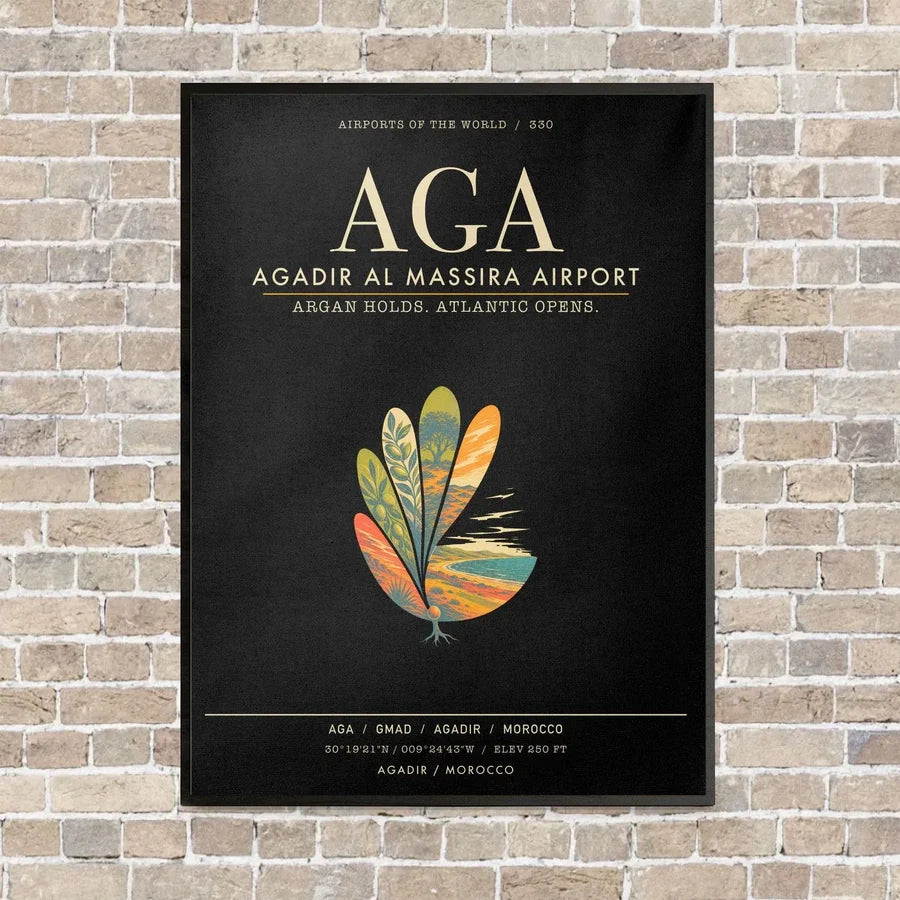 Agadir Al Massira Airport AGA - Canvas Framed - Black