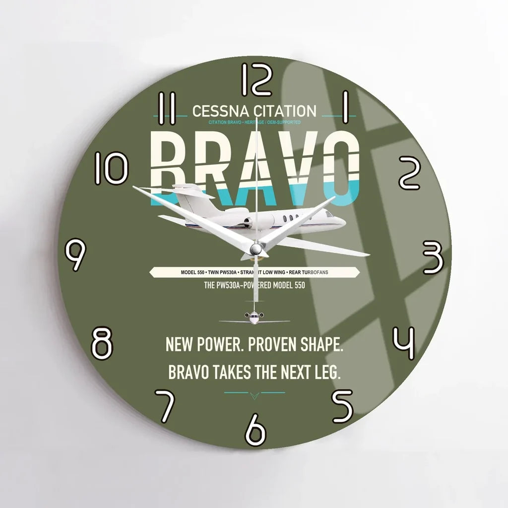 Cessna Citation Bravo design on green army no frame wall clock