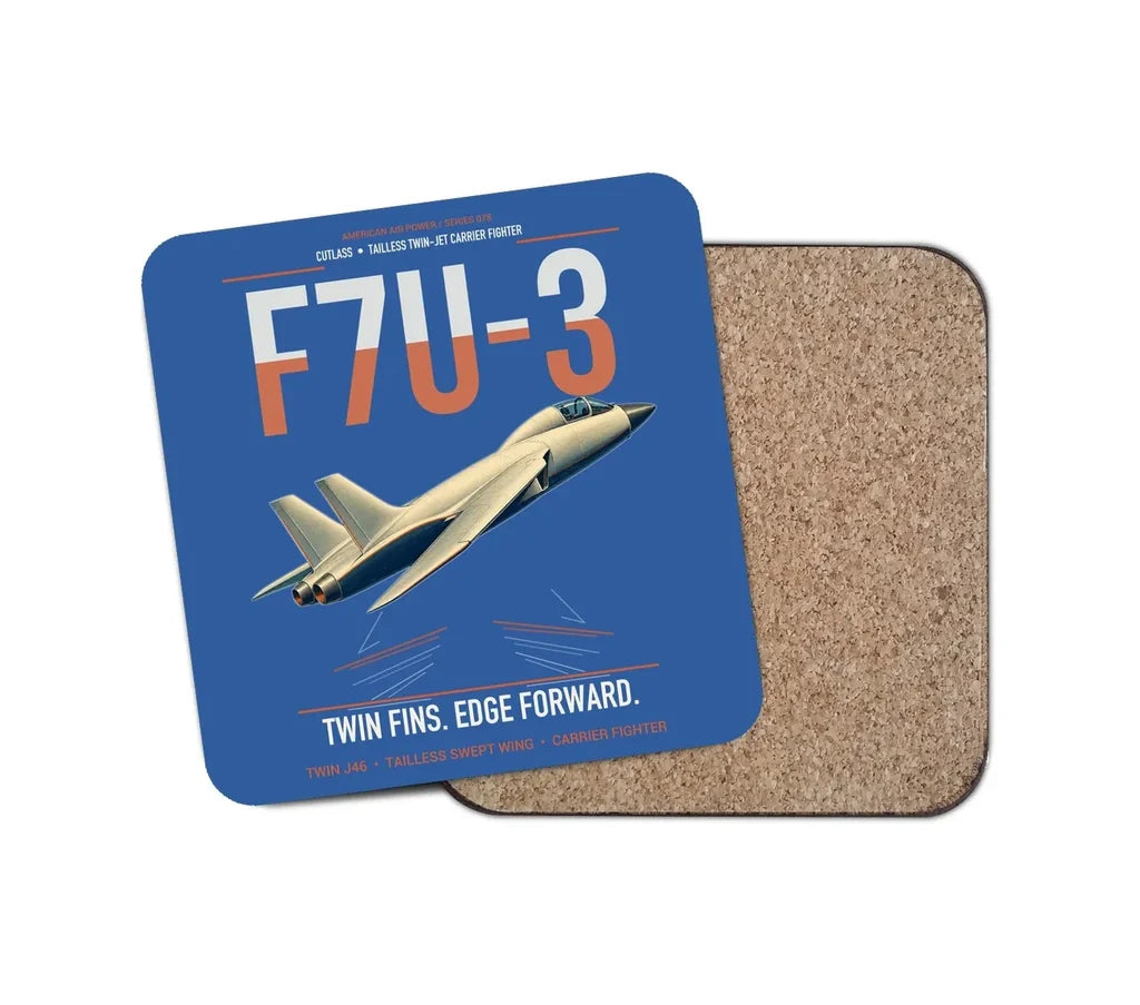 F7U-3 Cutlass design on blue 1 piece coaster