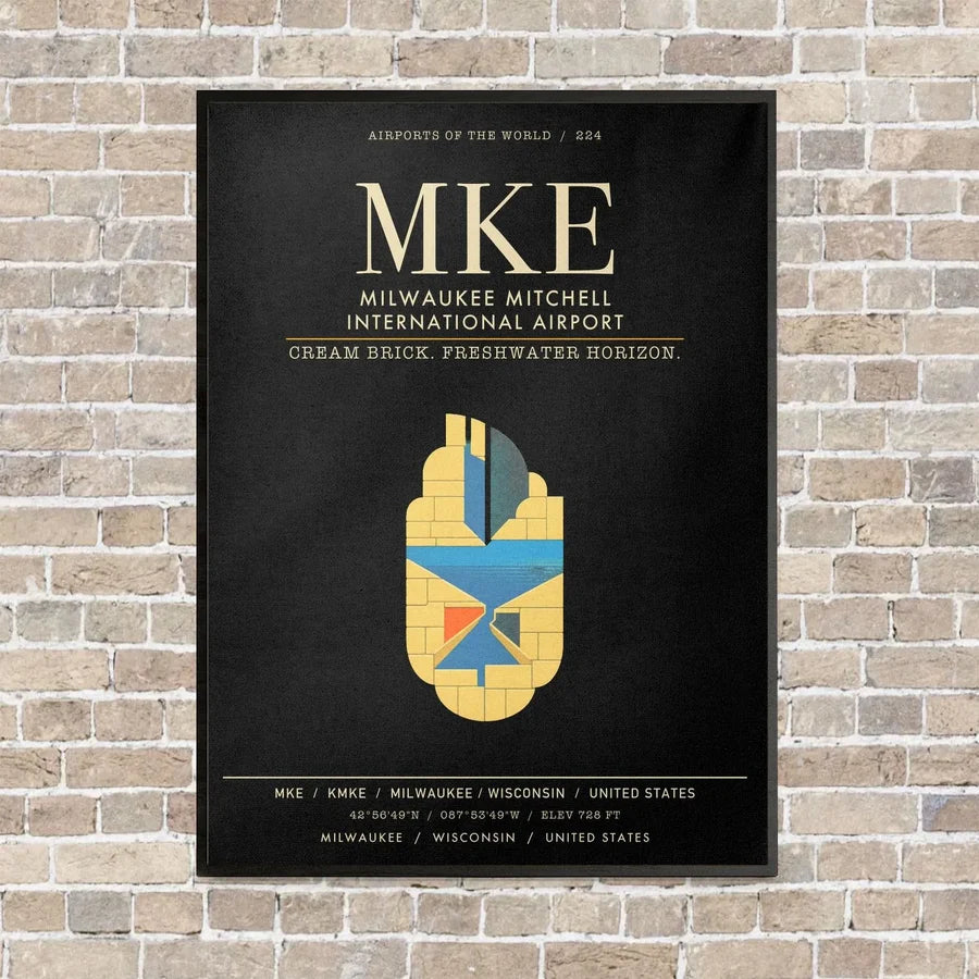 Milwaukee Mitchell International Airport MKE - Canvas Framed - Black