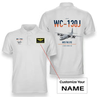 Thumbnail for WC-130J Hurricane Hunter design on white+name double-side polo t-shirt, double-side print