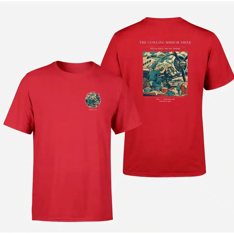VINTAGE G4262 - The Cowling Mirror Shine - Double-Side T-Shirt design on red double side t shirt