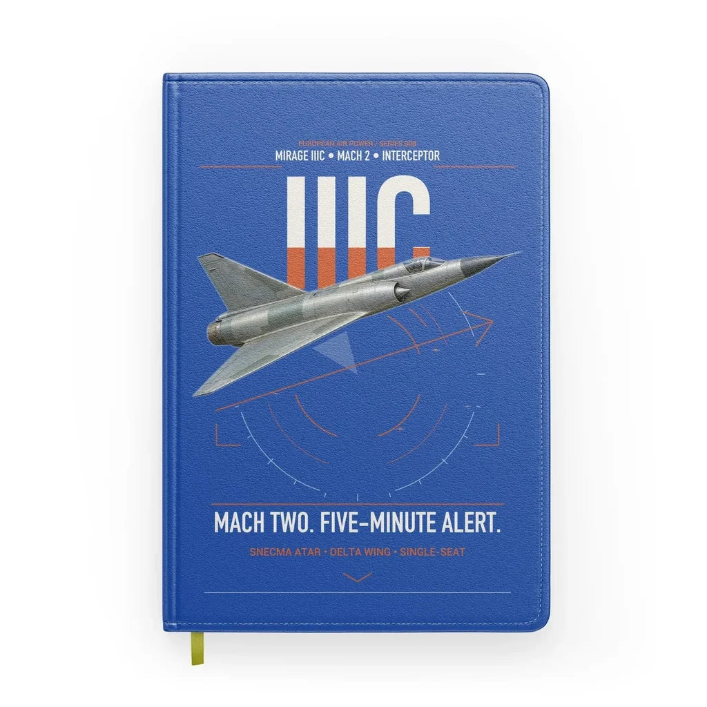 Dassault Mirage IIIC design on blue notebook