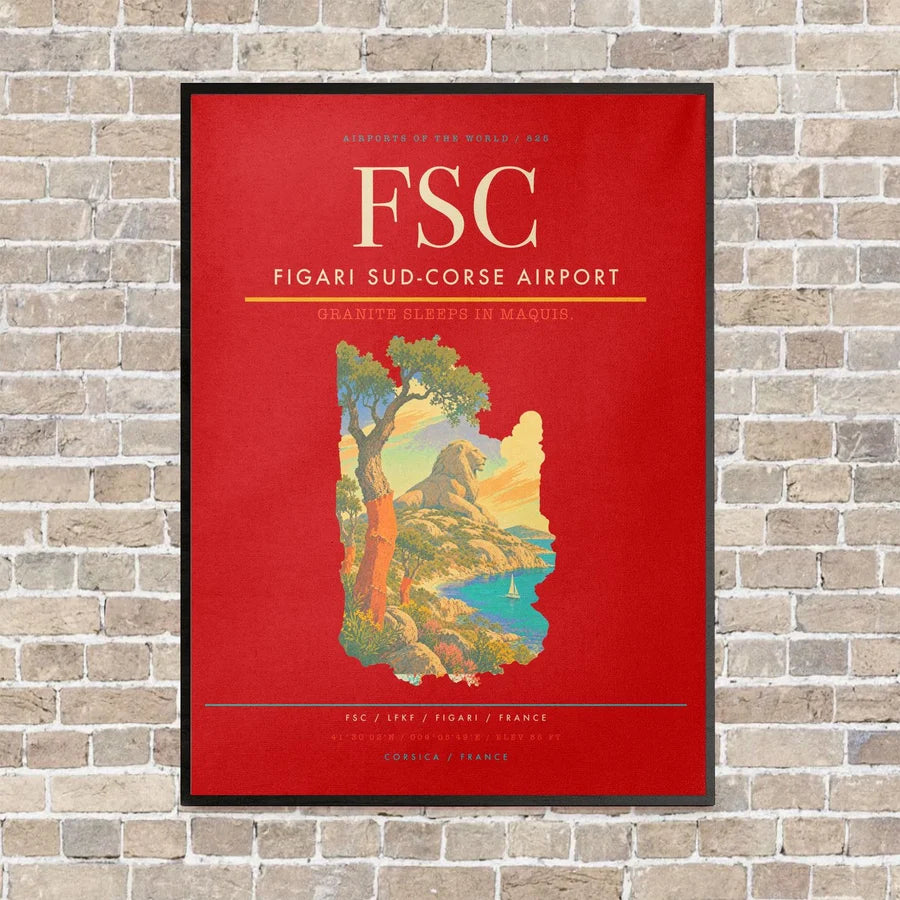 Figari Sud-Corse Airport FSC vertical canvas print - framed - red background