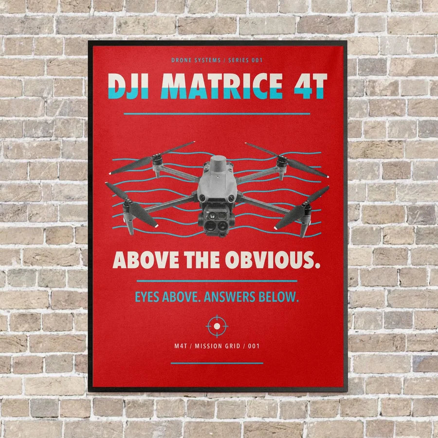 DJI Matrice 4T vertical canvas print - framed - red background