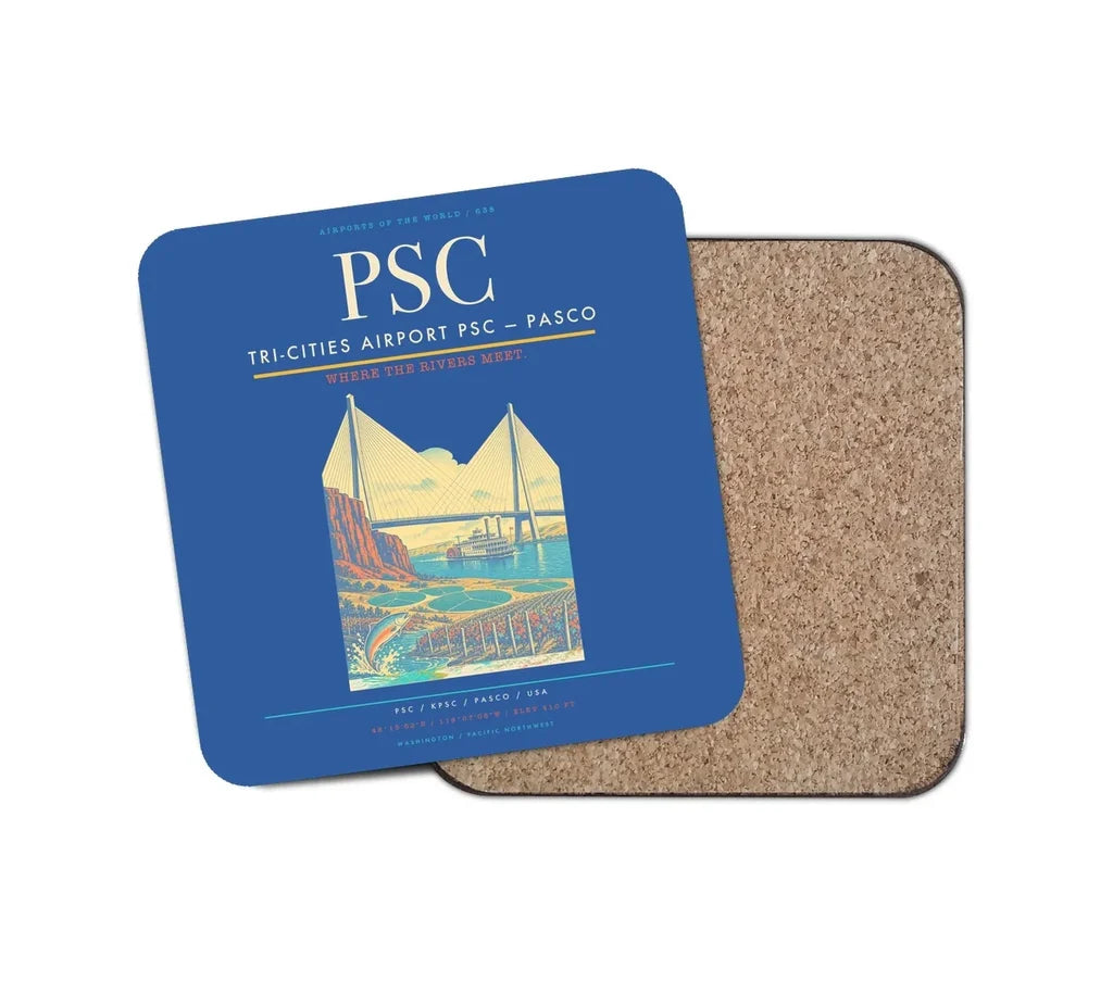 Tri-Cities Airport (PSC) design on blue 1 piece coaster