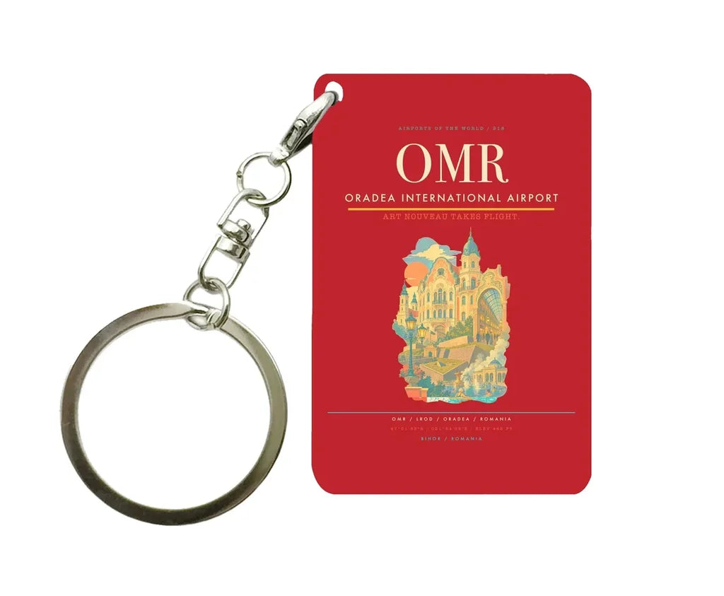 Oradea International Airport (OMR) design on red key chain