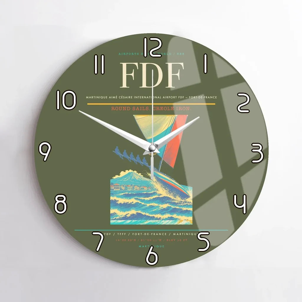 Martinique Aimé Césaire International Airport (FDF) design on green army no frame wall clock
