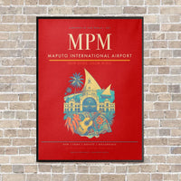 Thumbnail for Maputo International Airport MPM vertical canvas print - framed - red background
