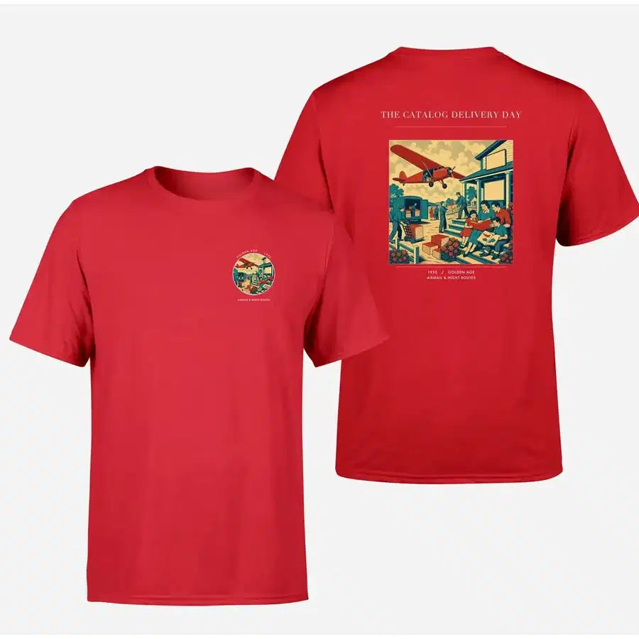 VINTAGE G4412 - The Catalog Delivery Day - Double-Side T-Shirt design on red double side t shirt