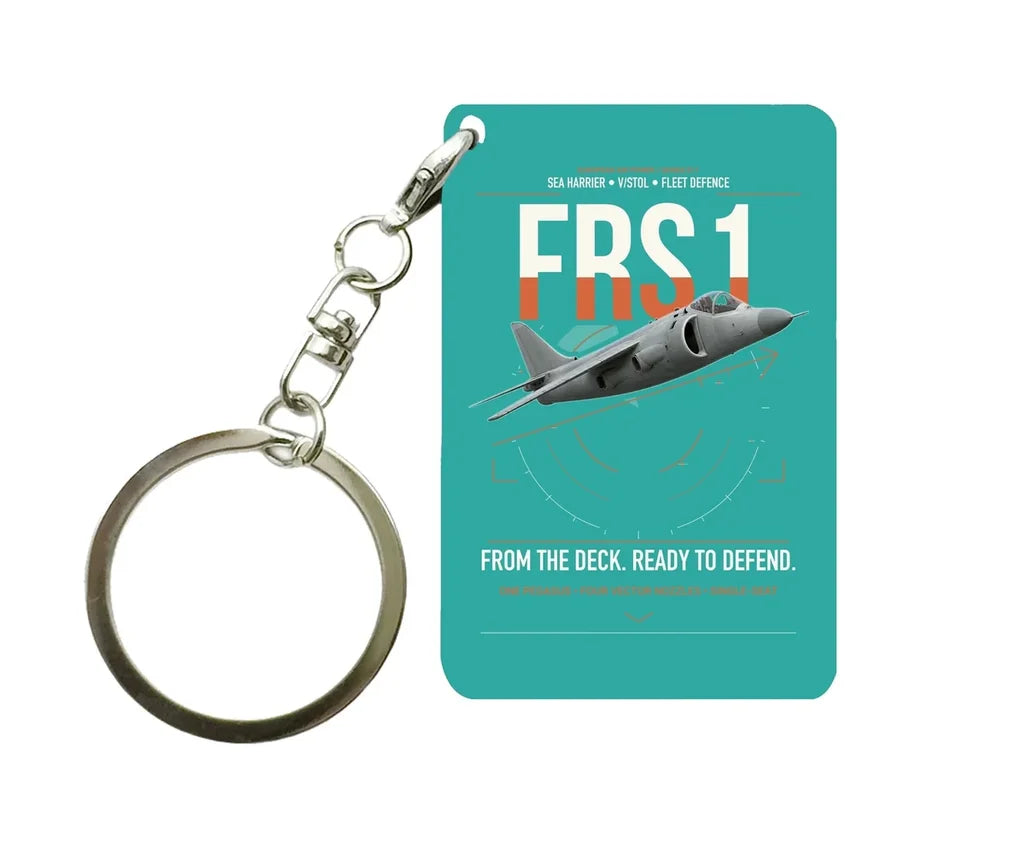 British Aerospace Sea Harrier FRS.1 design on turquoise designed key chain, double-side print
