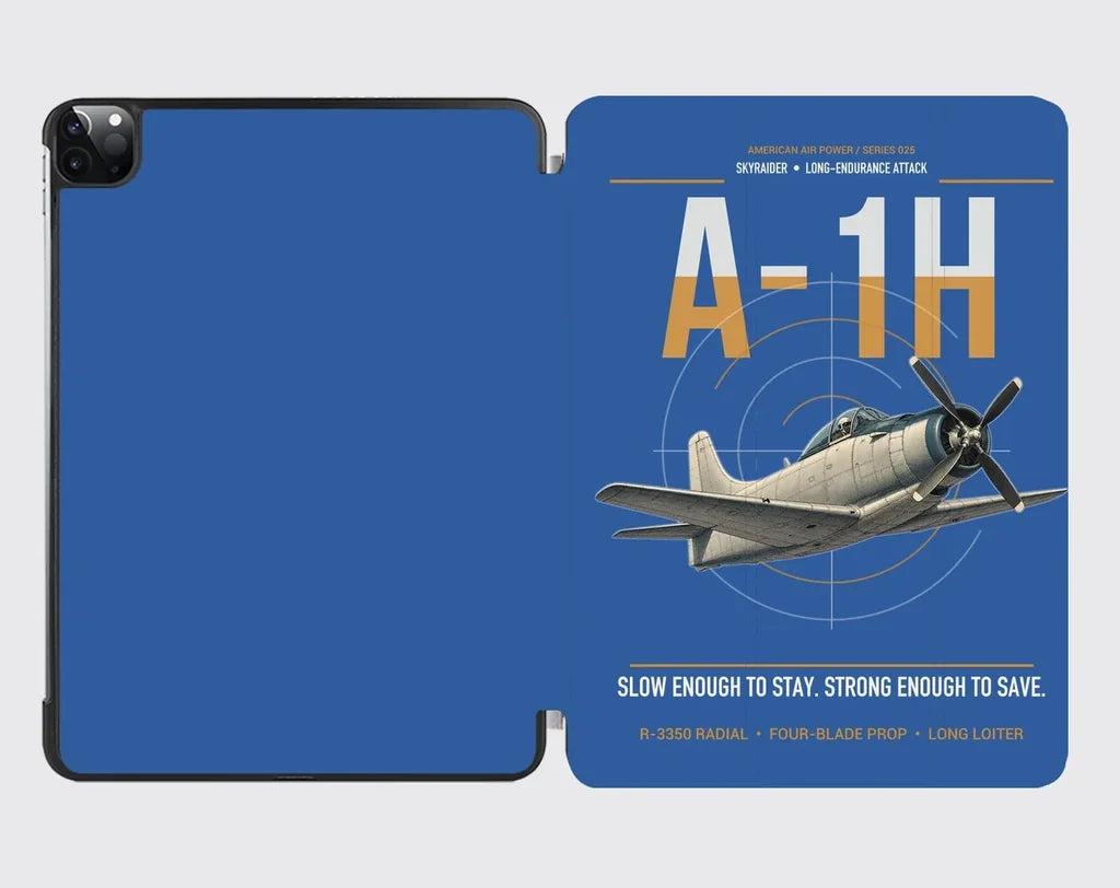 A-1H Skyraider design on blue ipad tablet case