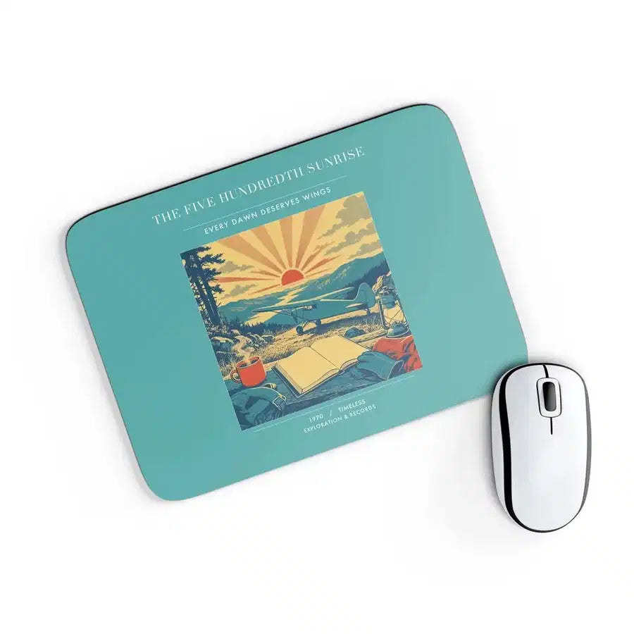 VINTAGE G4500 - The Five Hundredth Sunrise - Designed Mouse Pads design on turquoise rectangle