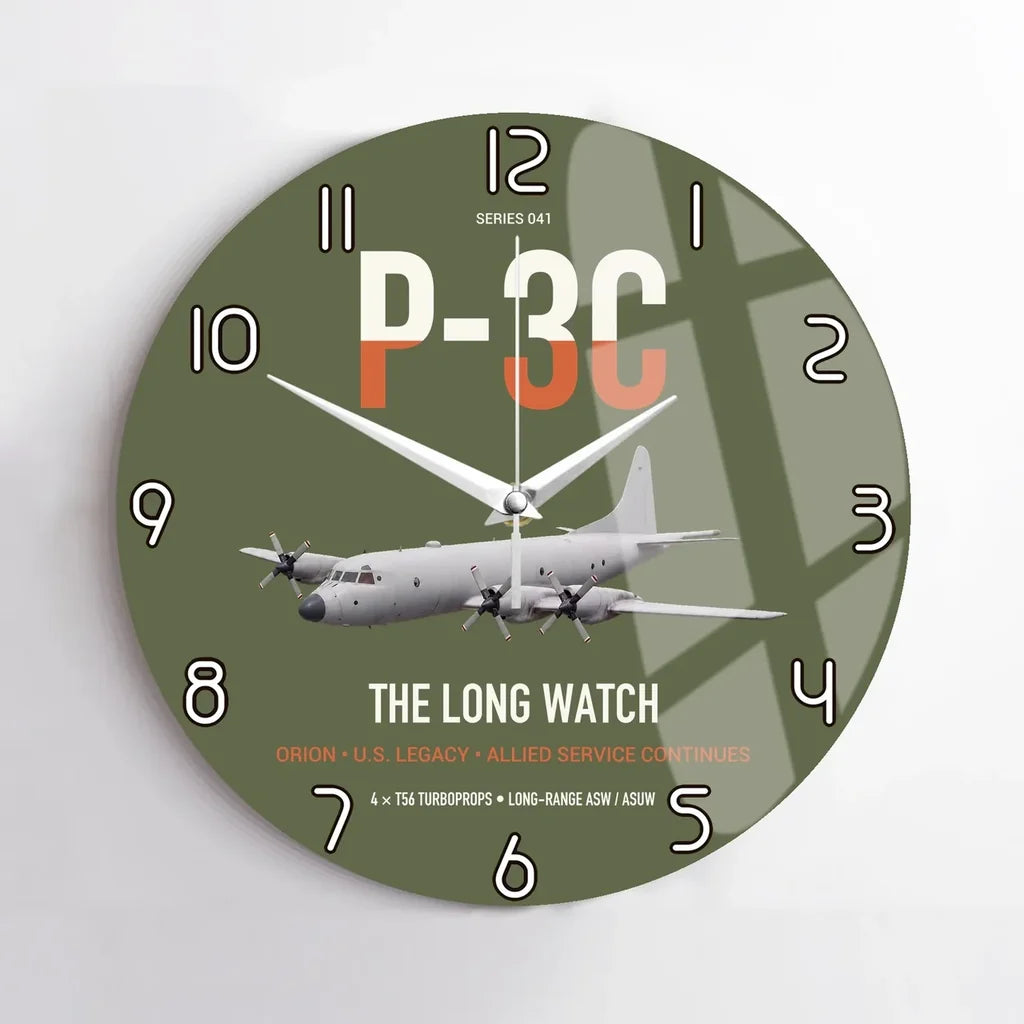P-3C Orion design on green army no frame wall clock