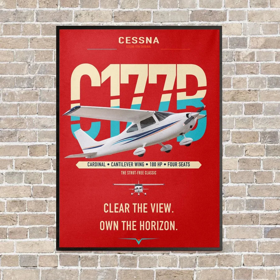 Cessna 177B Cardinal vertical canvas print - framed - red background