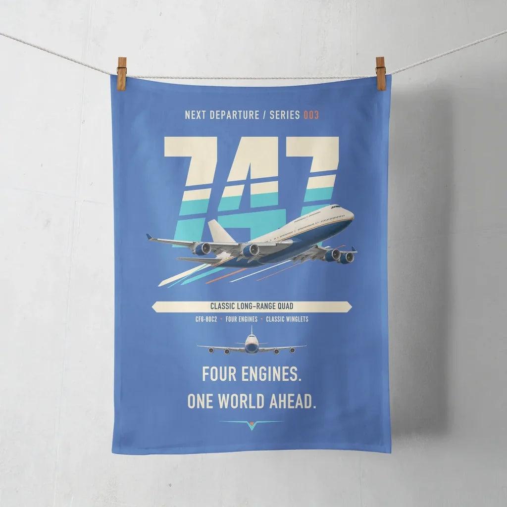 Boeing 747-400 design on blue towel