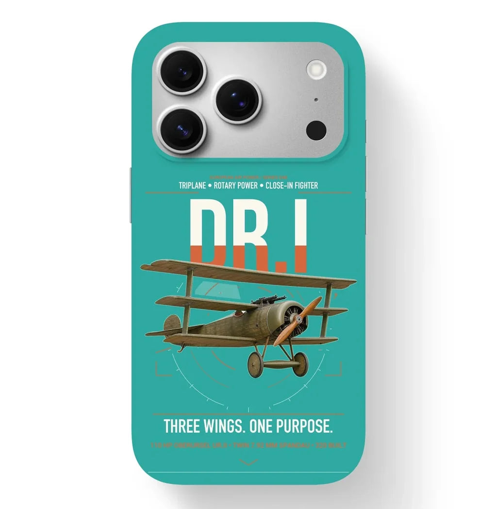 Fokker Dr.I design on turquoise magsafe iphone case, for iPhone 17 Pro