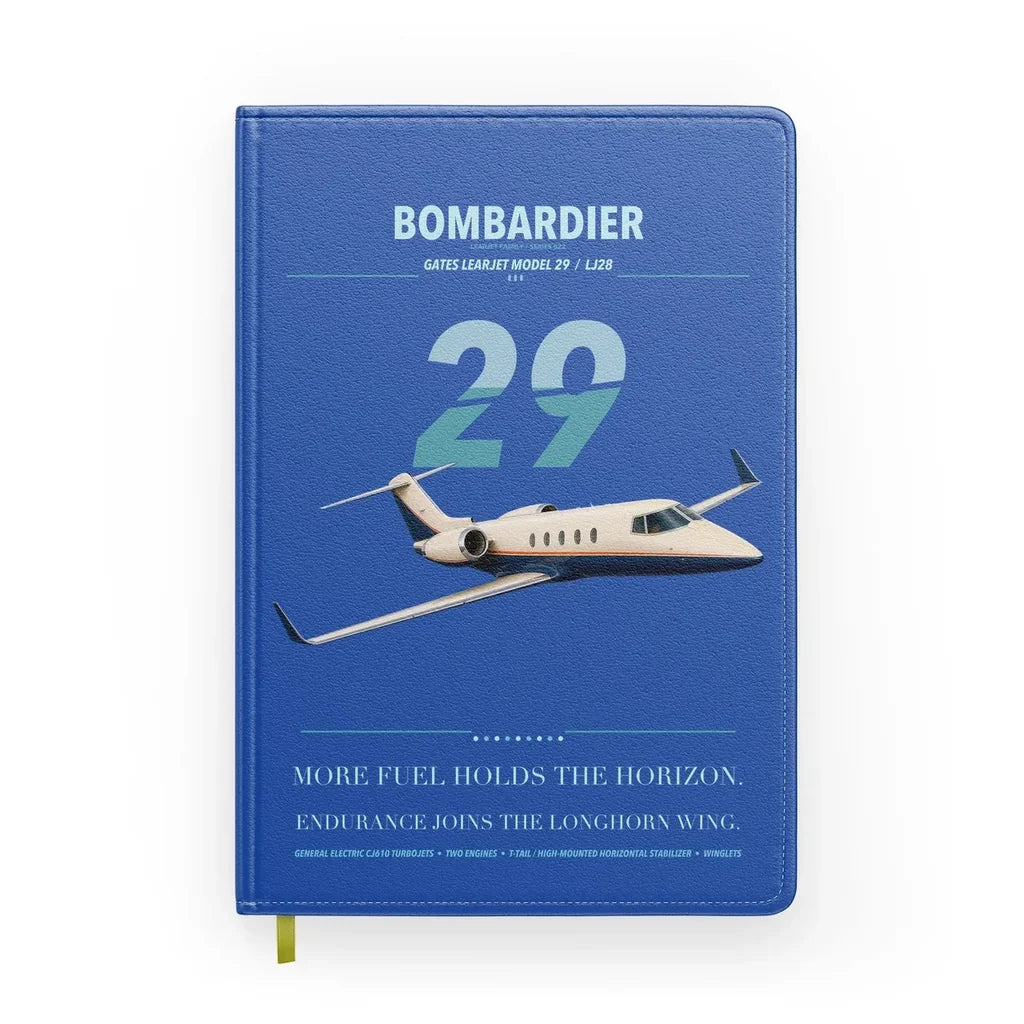 Bombardier Learjet 29 design on blue notebook