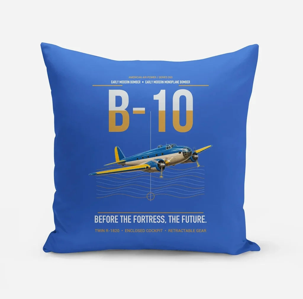 Martin B-10 design on blue pillow